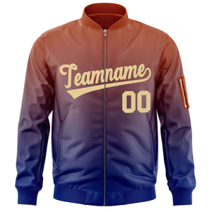 Custom Orange Navy-Khaki Varsity Full-Zip Gradient Fashion Letterman Bomber Jacket