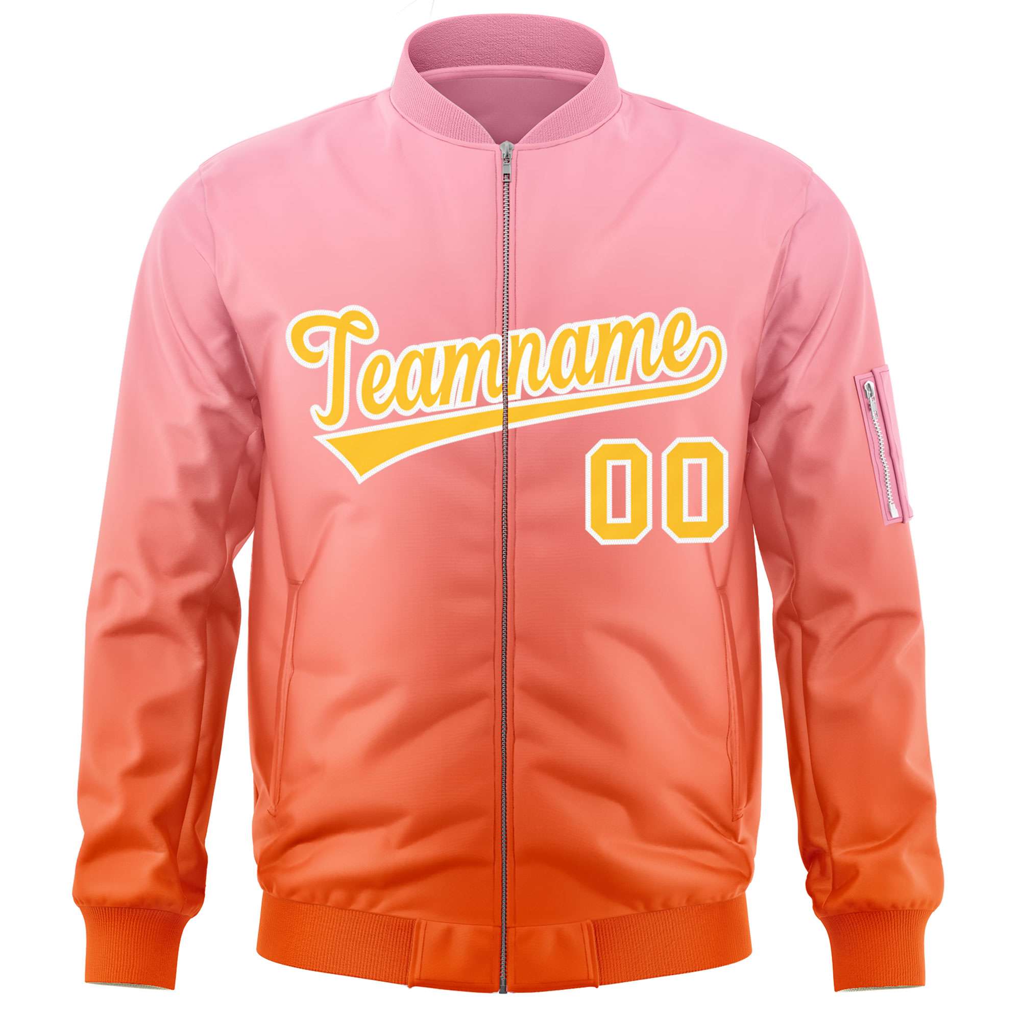 Custom Pink Orange-Gold Varsity Full-Zip Gradient Fashion Letterman Bomber Jacket