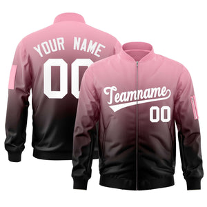 Custom Pink Black-White Varsity Full-Zip Gradient Fashion Letterman Bomber Jacket