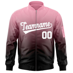 Custom Pink Black-White Varsity Full-Zip Gradient Fashion Letterman Bomber Jacket