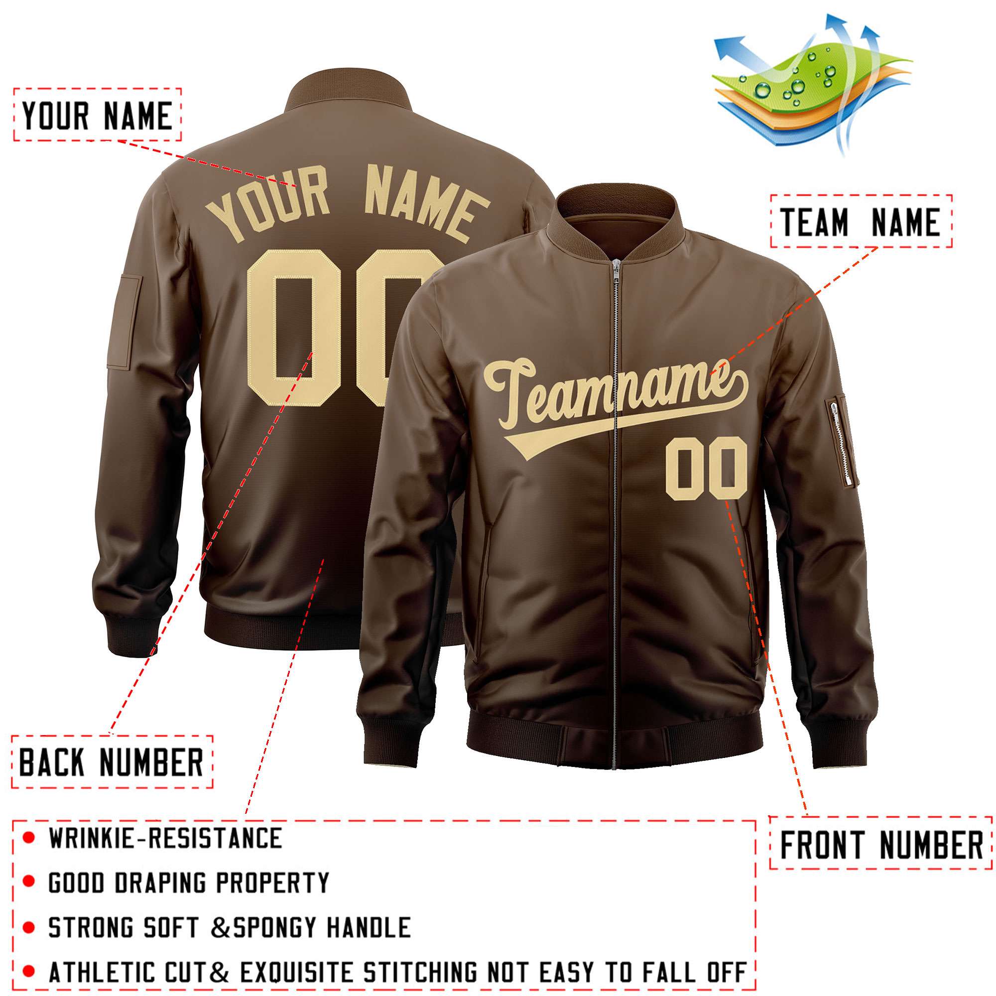 Custom Brown Khaki Varsity Full-Zip Gradient Fashion Letterman Bomber Jacket