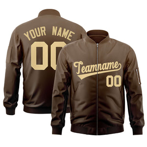 Custom Brown Khaki Varsity Full-Zip Gradient Fashion Letterman Bomber Jacket