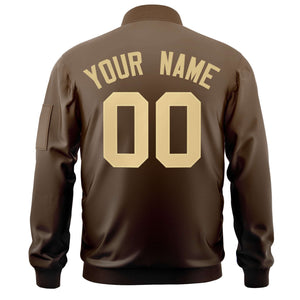 Custom Brown Khaki Varsity Full-Zip Gradient Fashion Letterman Bomber Jacket