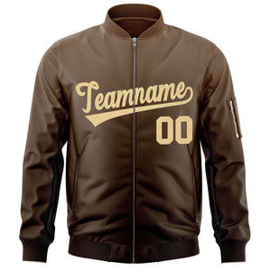 Custom Brown Khaki Varsity Full-Zip Gradient Fashion Letterman Bomber Jacket