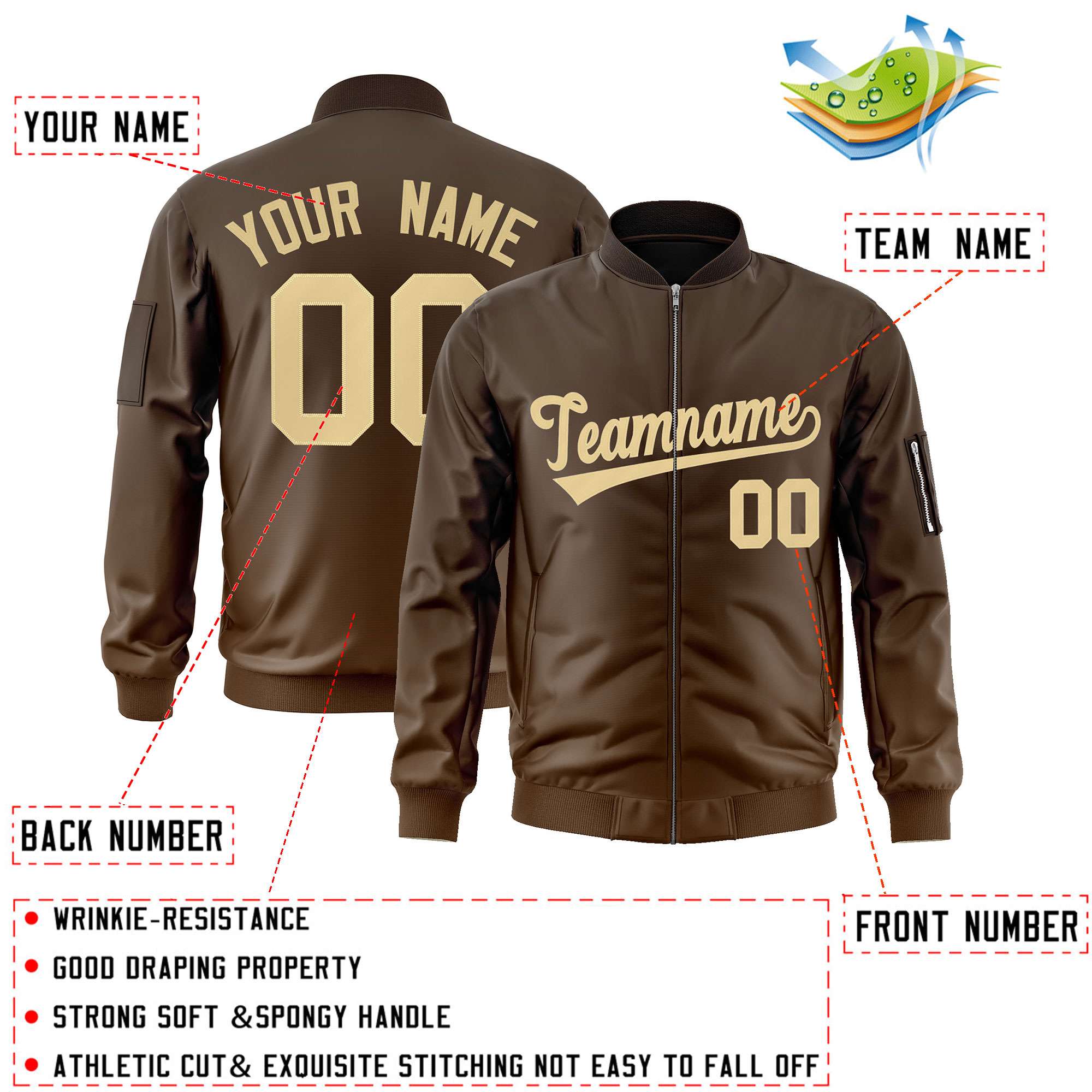 Custom Brown Khaki Varsity Full-Zip Gradient Fashion Letterman Bomber Jacket