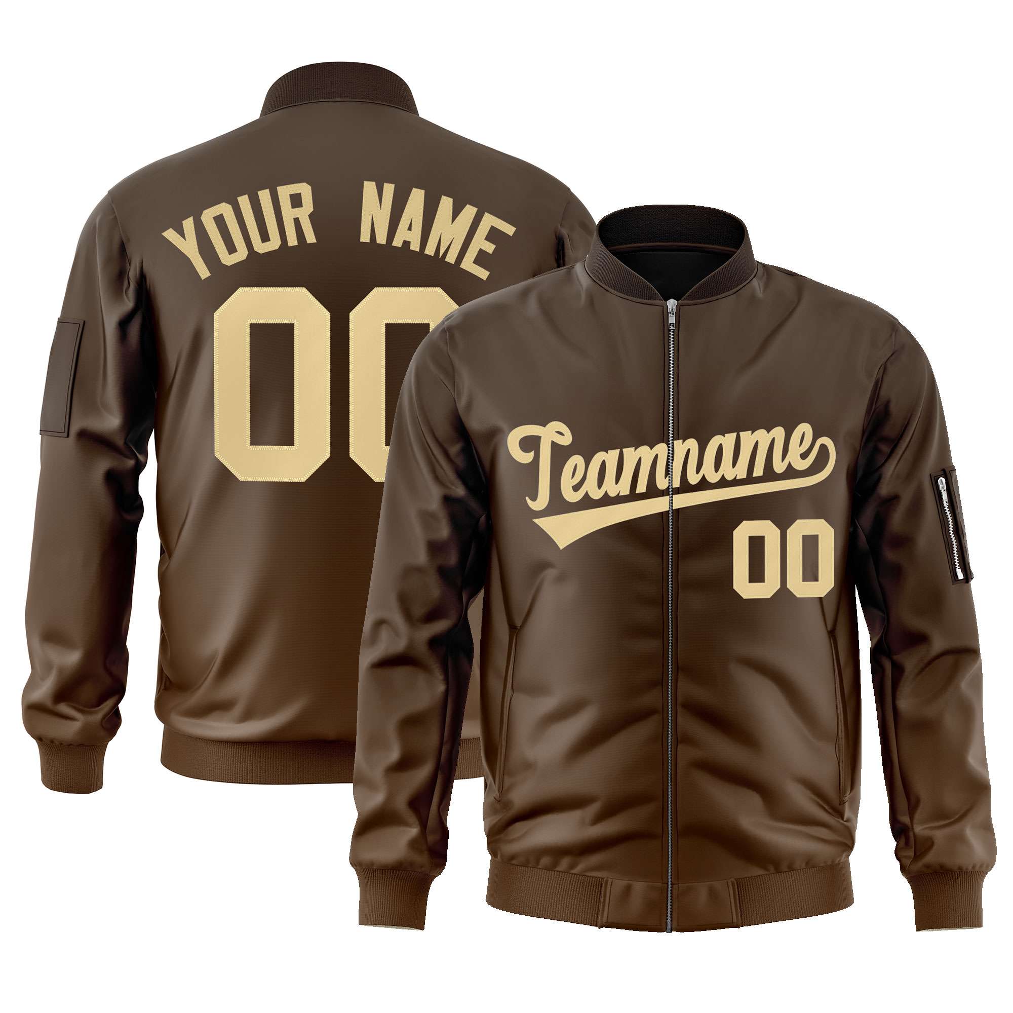 Custom Brown Khaki Varsity Full-Zip Gradient Fashion Letterman Bomber Jacket