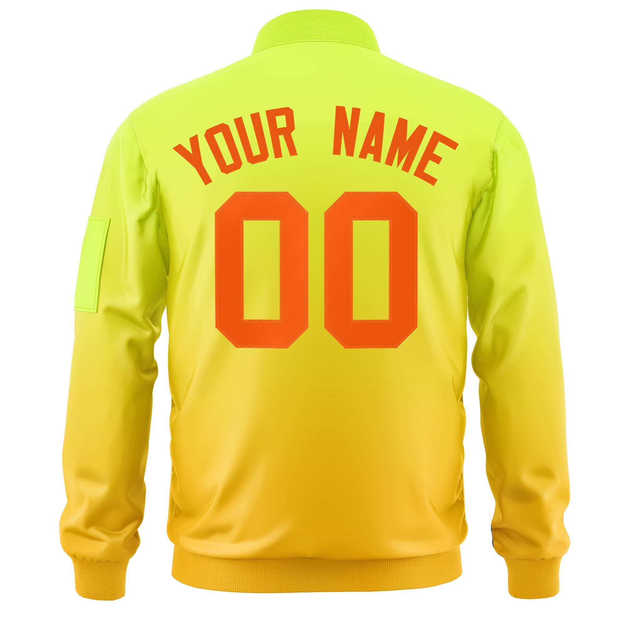 Custom Neon Green Gold-Orange Varsity Full-Zip Gradient Fashion Letterman Bomber Jacket