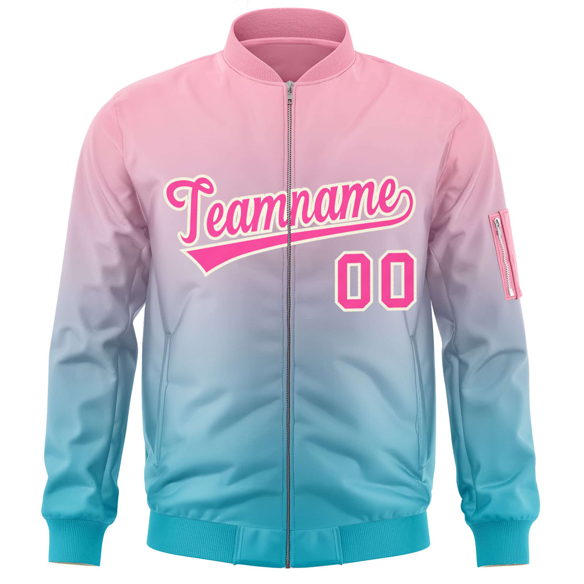 Custom Pink Light Blue Varsity Full-Zip Gradient Fashion Letterman Bomber Jacket