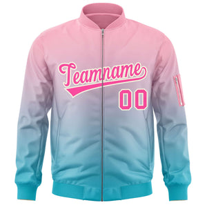 Custom Pink Light Blue Varsity Full-Zip Gradient Fashion Letterman Bomber Jacket