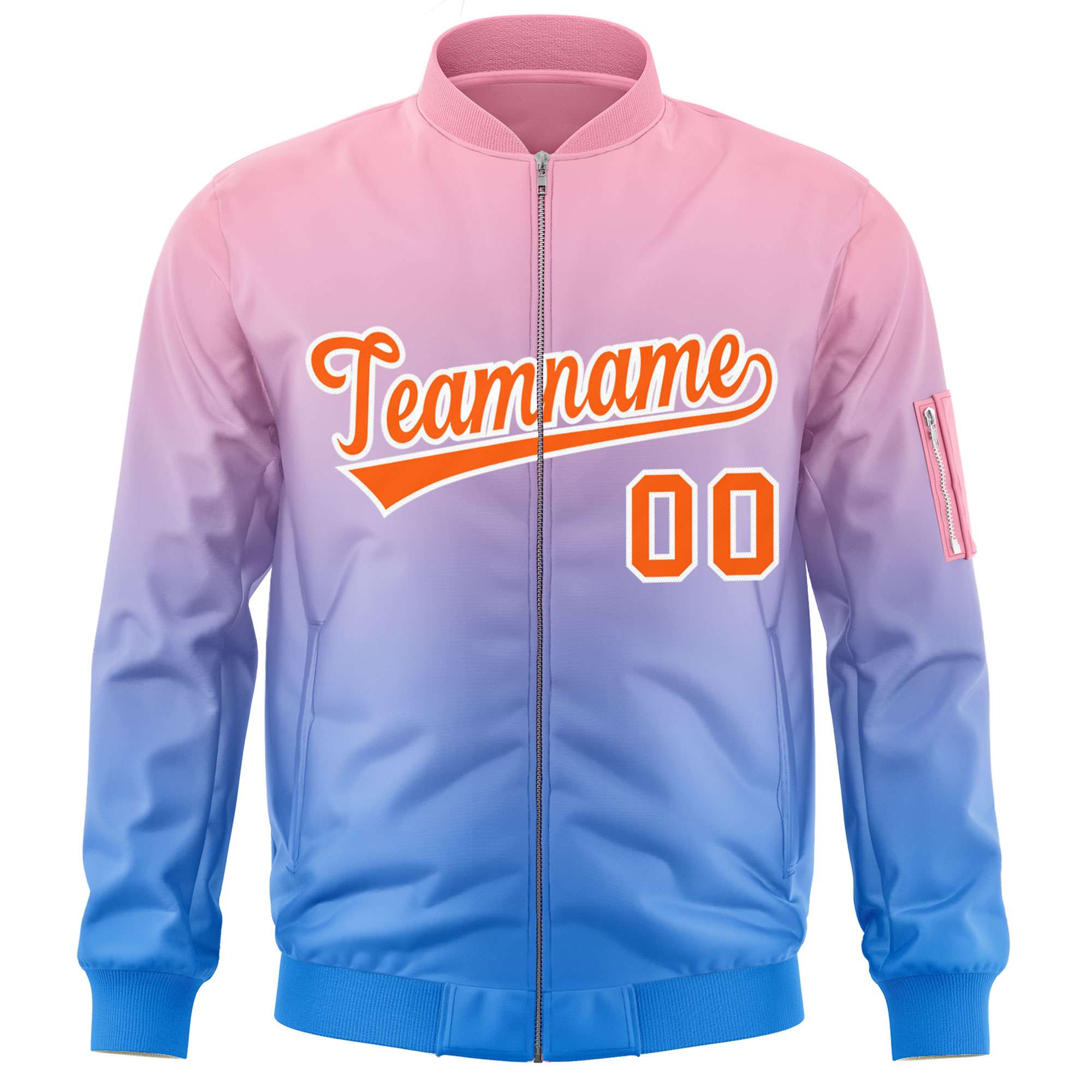 Custom Pink Powder Blue-Orange Varsity Full-Zip Gradient Fashion Letterman Bomber Jacket