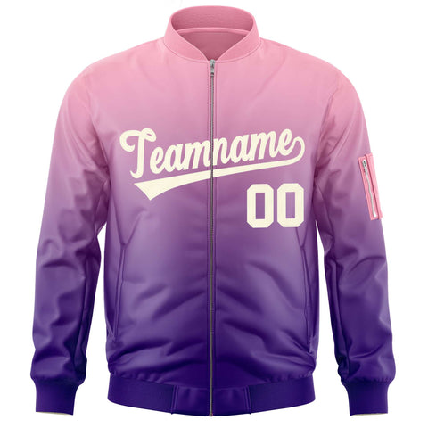 Custom Pink Purple-Cream Varsity Full-Zip Gradient Fashion Letterman Bomber Jacket
