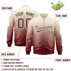 Custom Cream Crimson-Brown Varsity Full-Zip Gradient Fashion Letterman Bomber Jacket