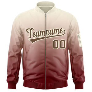 Custom Cream Crimson-Brown Varsity Full-Zip Gradient Fashion Letterman Bomber Jacket