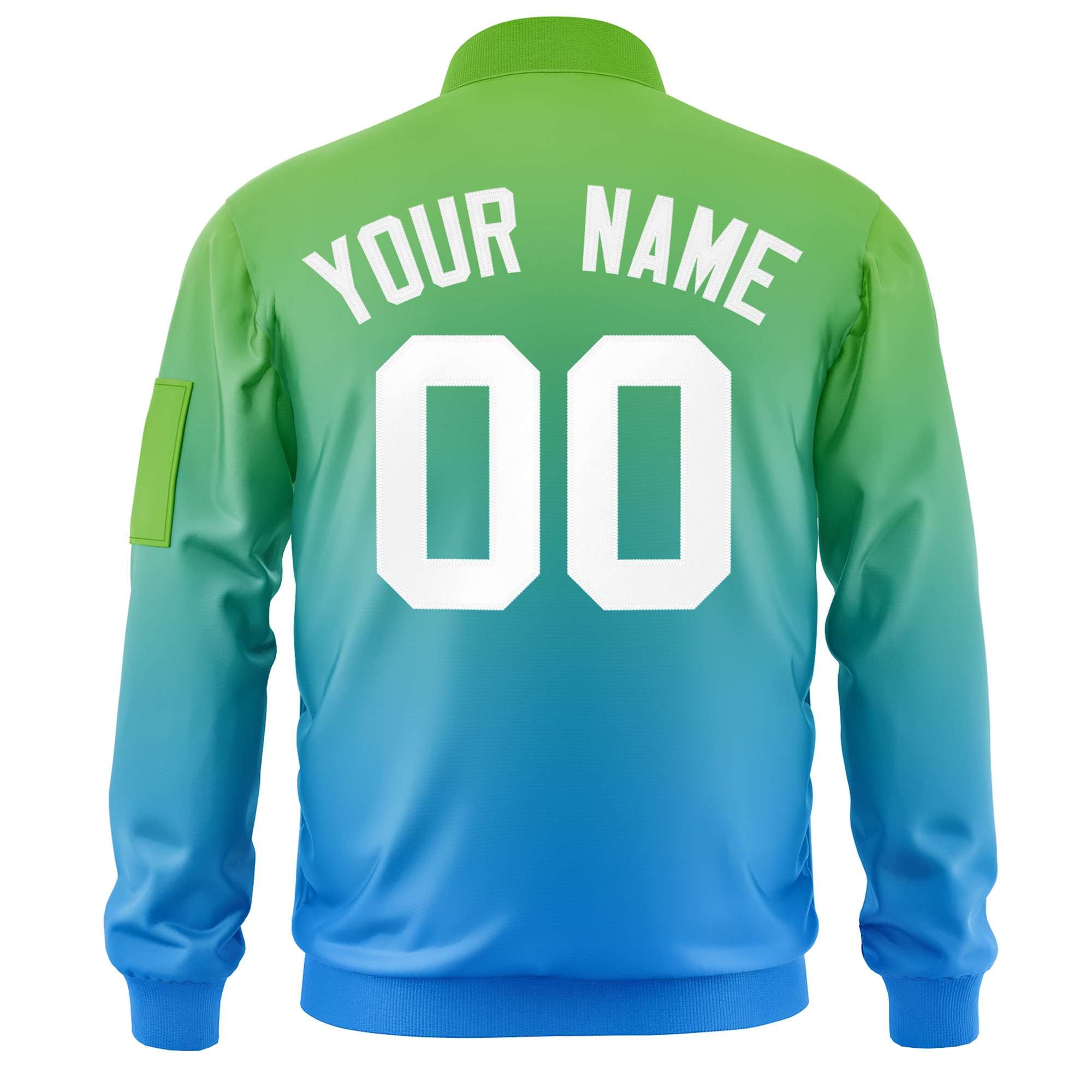 Custom Green Powder Blue-White Varsity Full-Zip Gradient Fashion Letterman Bomber Jacket