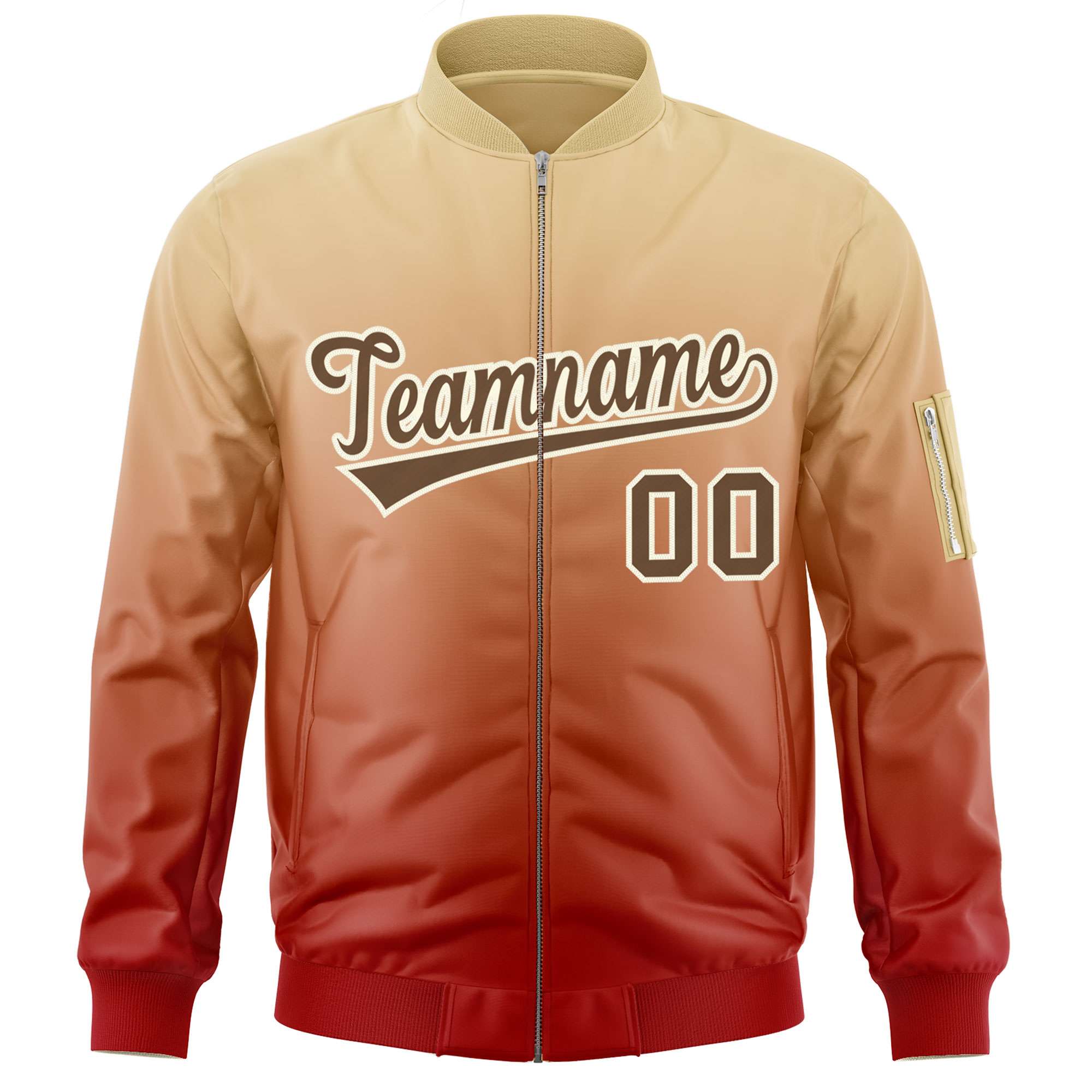 Custom Khaki Red-Brown Varsity Full-Zip Gradient Fashion Letterman Bomber Jacket