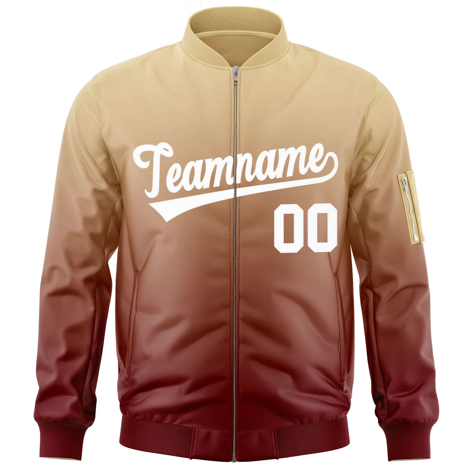 Custom Khaki Crimson-White Varsity Full-Zip Gradient Fashion Letterman Bomber Jacket