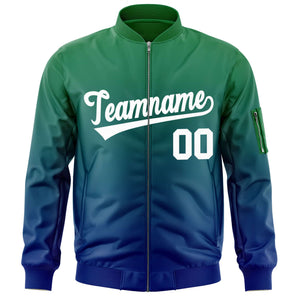 Custom Kelly Green Royal-White Varsity Full-Zip Gradient Fashion Letterman Bomber Jacket