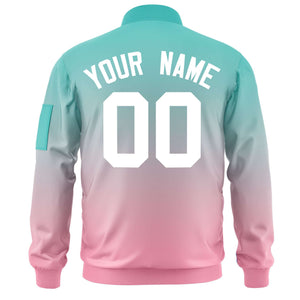 Custom Aqua Pink-White Varsity Full-Zip Gradient Fashion Letterman Bomber Jacket