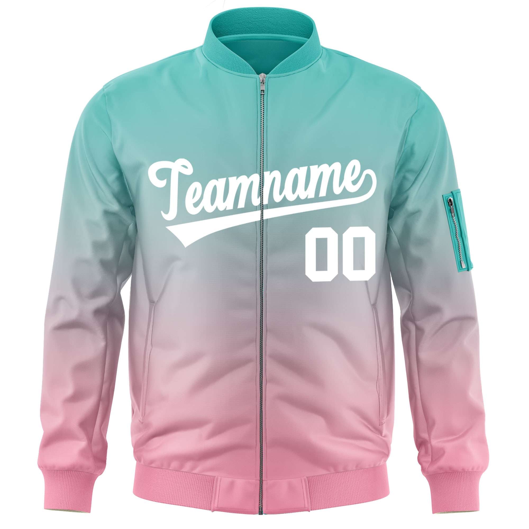 Custom Aqua Pink-White Varsity Full-Zip Gradient Fashion Letterman Bomber Jacket