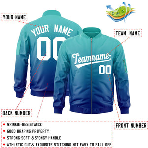 Custom Aqua Royal-White Varsity Full-Zip Gradient Fashion Letterman Bomber Jacket