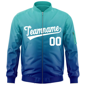 Custom Aqua Royal-White Varsity Full-Zip Gradient Fashion Letterman Bomber Jacket