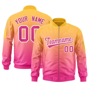 Custom Gold Pink Varsity Full-Zip Gradient Fashion Letterman Bomber Jacket