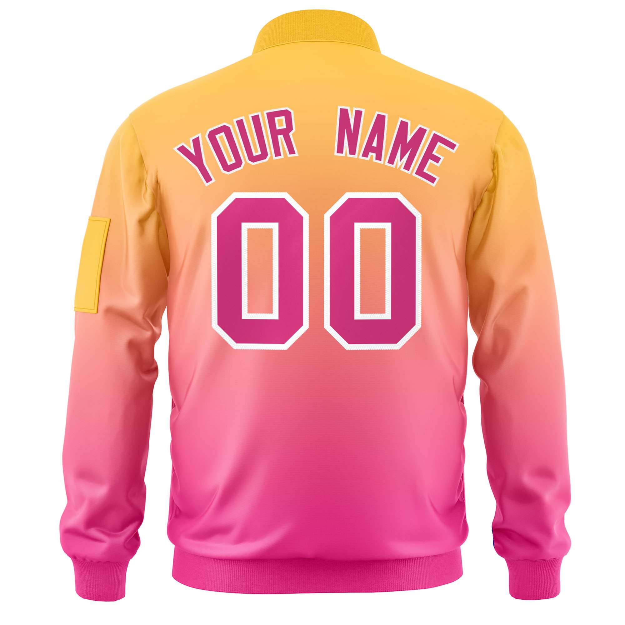 Custom Gold Pink Varsity Full-Zip Gradient Fashion Letterman Bomber Jacket