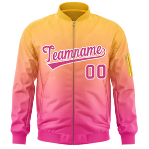 Custom Gold Pink Varsity Full-Zip Gradient Fashion Letterman Bomber Jacket