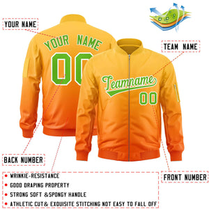 Custom Gold Orange-Green Varsity Full-Zip Gradient Fashion Letterman Bomber Jacket