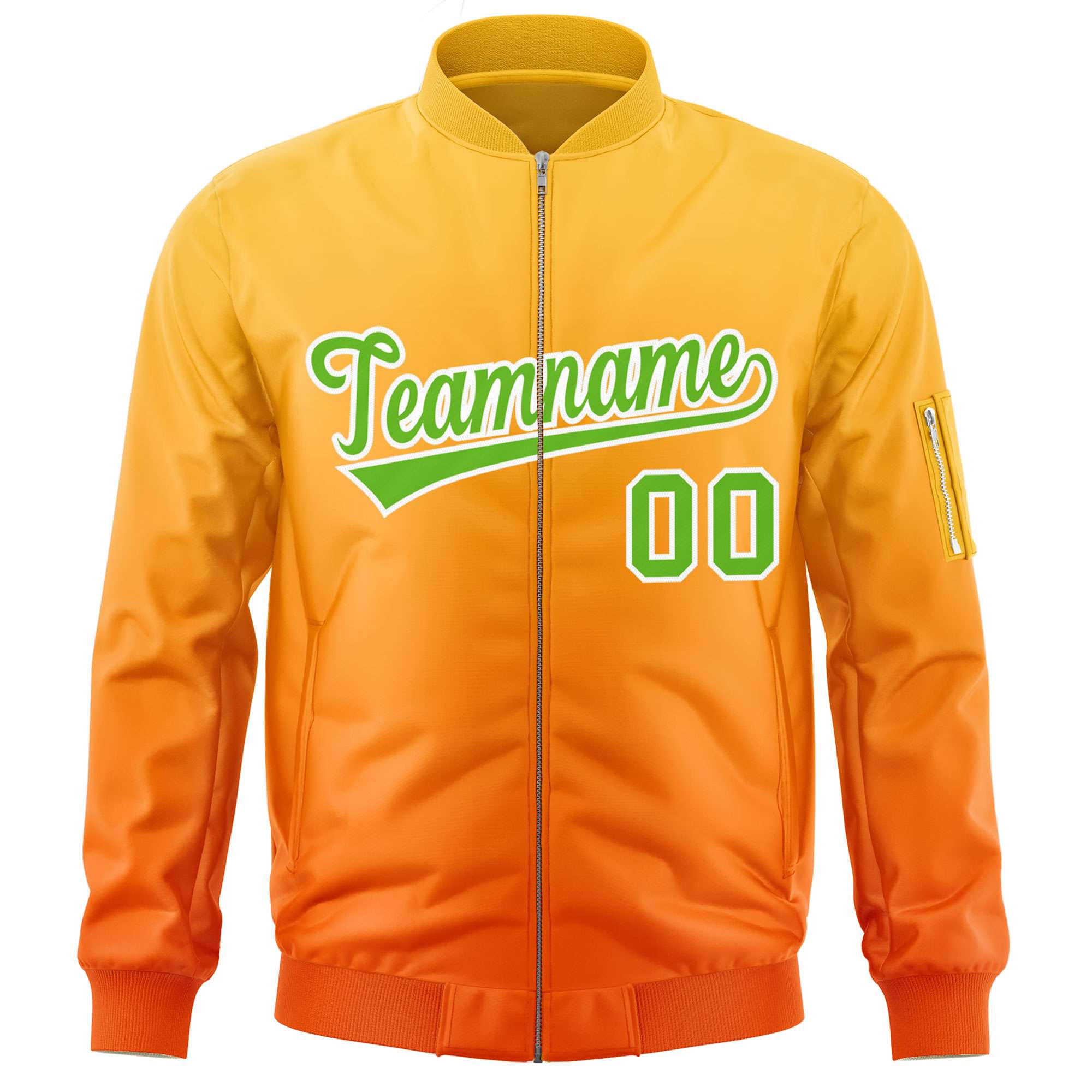 Custom Gold Orange-Green Varsity Full-Zip Gradient Fashion Letterman Bomber Jacket