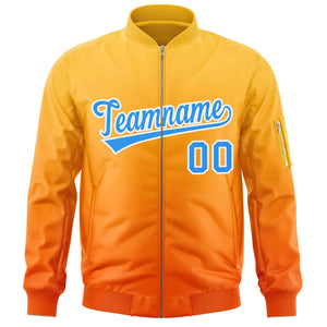 Custom Gold Orange-Powder Blue Varsity Full-Zip Gradient Fashion Letterman Bomber Jacket