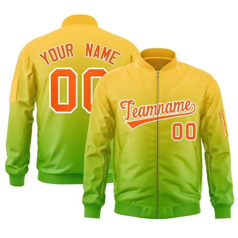 Custom Gold Green-Orange Varsity Full-Zip Gradient Fashion Letterman Bomber Jacket