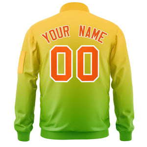 Custom Gold Green-Orange Varsity Full-Zip Gradient Fashion Letterman Bomber Jacket