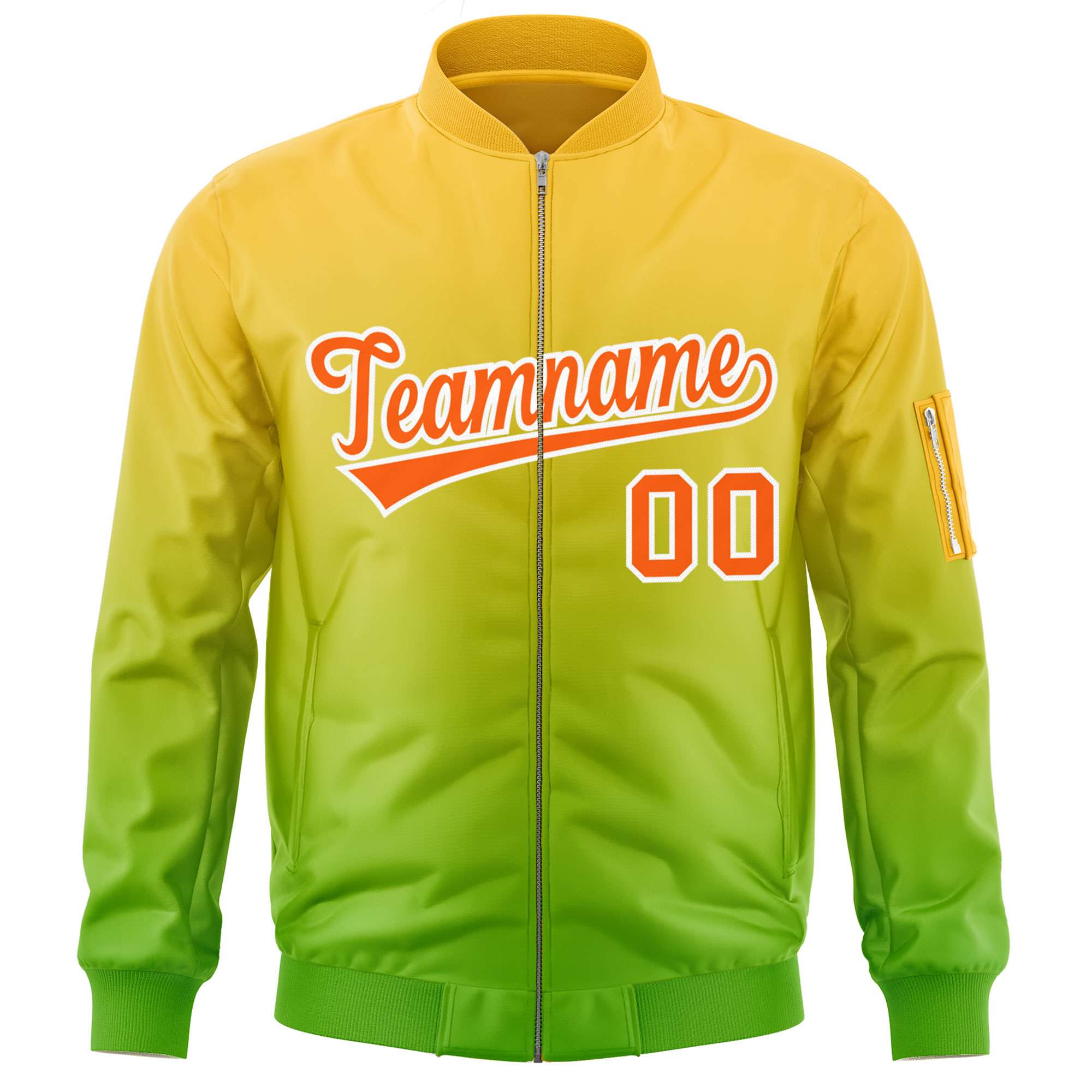 Custom Gold Green-Orange Varsity Full-Zip Gradient Fashion Letterman Bomber Jacket