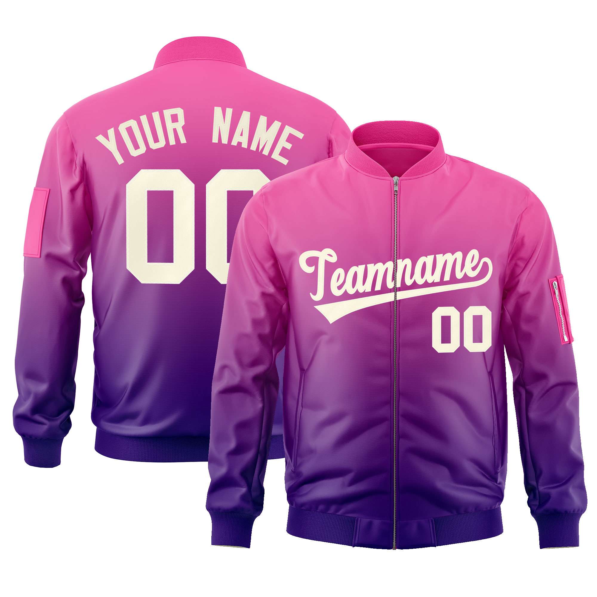 Custom Pink Purple-Cream Varsity Full-Zip Gradient Fashion Letterman Bomber Jacket