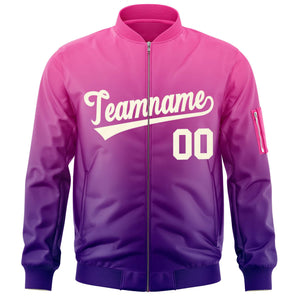 Custom Pink Purple-Cream Varsity Full-Zip Gradient Fashion Letterman Bomber Jacket