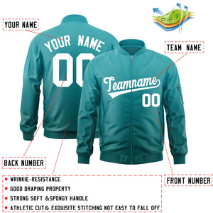 Custom Aqua White Varsity Full-Zip Gradient Fashion Letterman Bomber Jacket