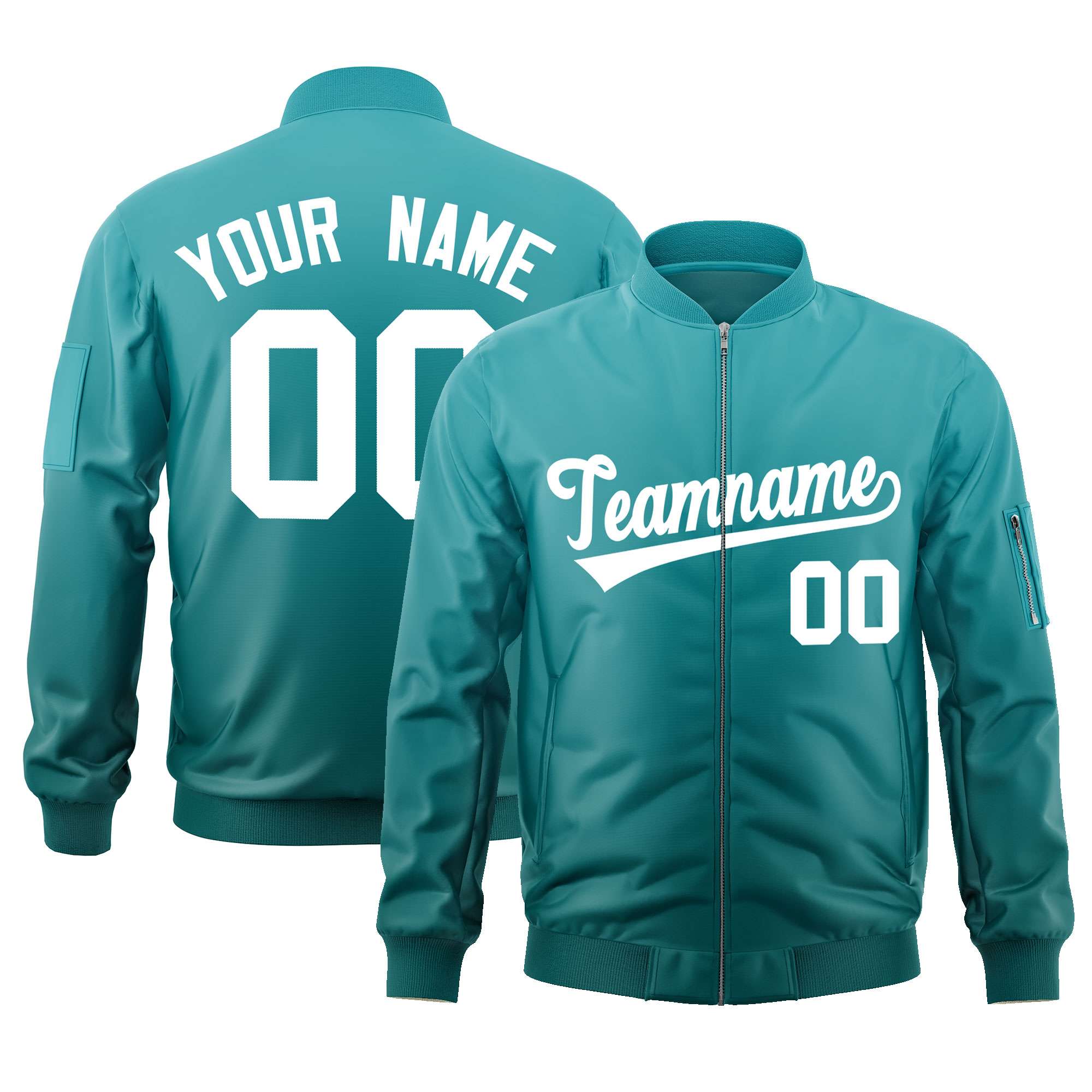 Custom Aqua White Varsity Full-Zip Gradient Fashion Letterman Bomber Jacket