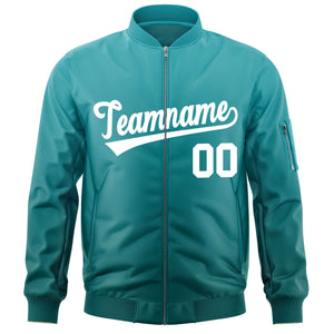 Custom Aqua White Varsity Full-Zip Gradient Fashion Letterman Bomber Jacket