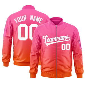 Custom Pink Orange-White Varsity Full-Zip Gradient Fashion Letterman Bomber Jacket