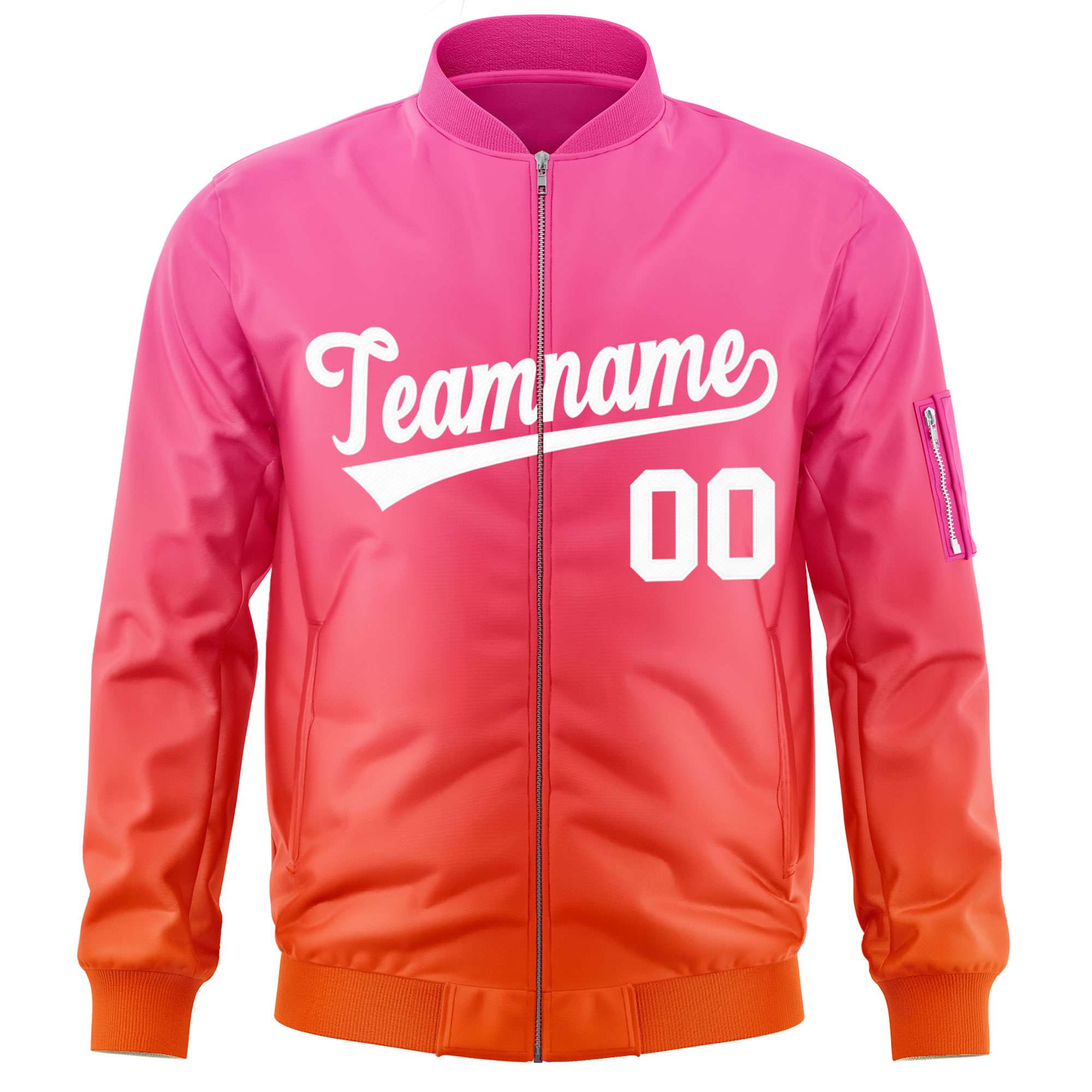 Custom Pink Orange-White Varsity Full-Zip Gradient Fashion Letterman Bomber Jacket