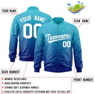 Custom Light Blue Royal-White Varsity Full-Zip Gradient Fashion Letterman Bomber Jacket