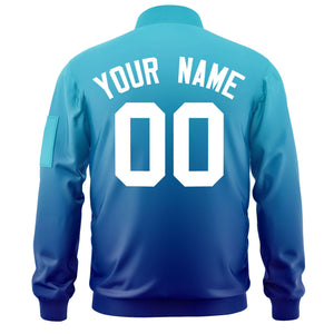 Custom Light Blue Royal-White Varsity Full-Zip Gradient Fashion Letterman Bomber Jacket