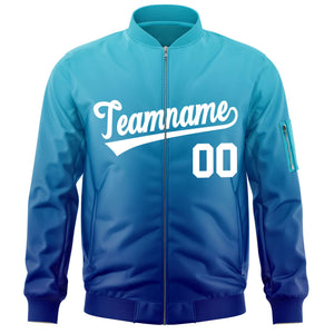 Custom Light Blue Royal-White Varsity Full-Zip Gradient Fashion Letterman Bomber Jacket