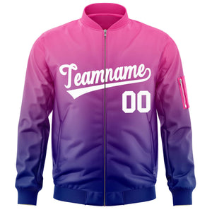 Custom Pink Purple-White Varsity Full-Zip Gradient Fashion Letterman Bomber Jacket