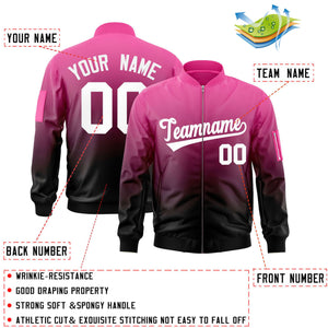 Custom Pink Black-White Varsity Full-Zip Gradient Fashion Letterman Bomber Jacket