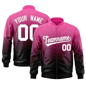 Custom Pink Black-White Varsity Full-Zip Gradient Fashion Letterman Bomber Jacket