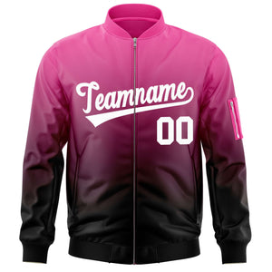 Custom Pink Black-White Varsity Full-Zip Gradient Fashion Letterman Bomber Jacket