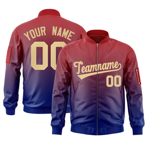 Custom Red Royal-Khaki Varsity Full-Zip Gradient Fashion Letterman Bomber Jacket