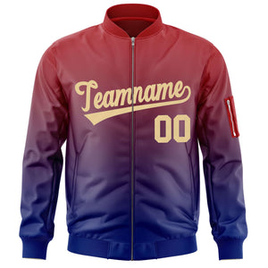 Custom Red Royal-Khaki Varsity Full-Zip Gradient Fashion Letterman Bomber Jacket